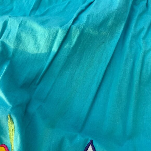 Vintage 70s Ramona Rull Dress, Cat Graphic Flowers MuMu One Size Blue - Picture 4 of 10